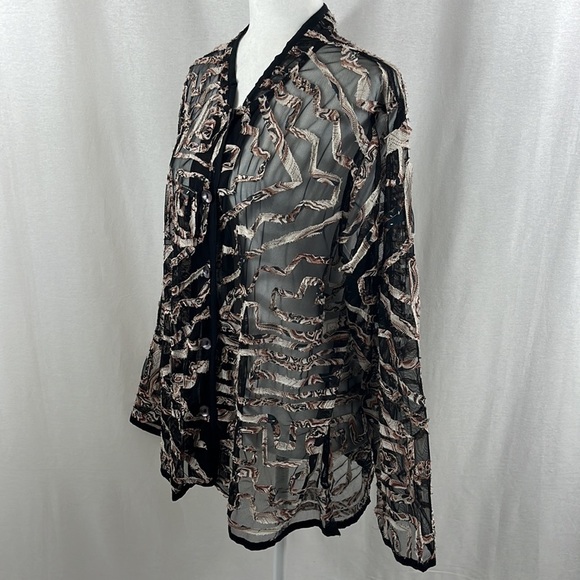 Tantrums Vintage Sheer Geometric Print Long Sleeve Button Up Blouse Top Size 1X - Picture 3 of 11